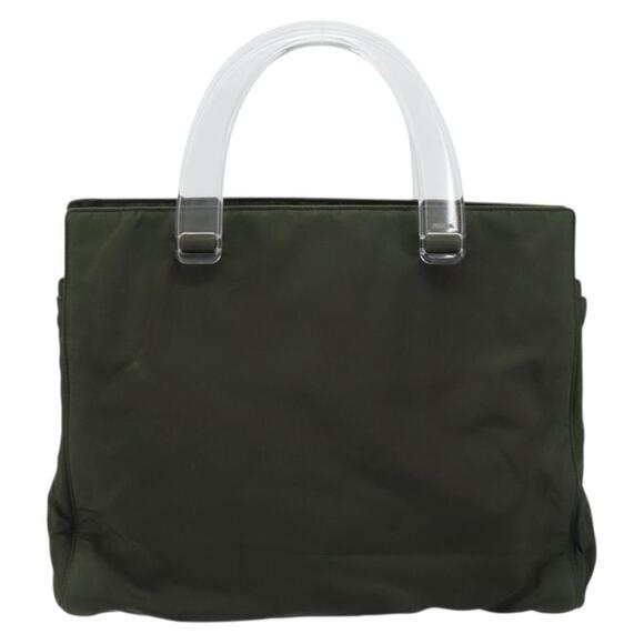PRADA Hand Bag Nylon Khaki Silver Auth bs31898